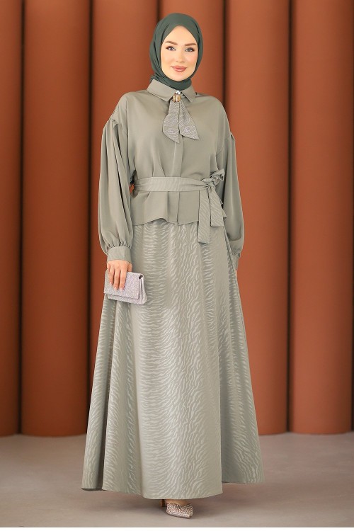 Premium Şık Tesettür Etekli Takım Gri