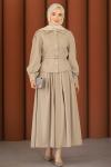 Liva Premium Tesettür Etekli Takım Bej