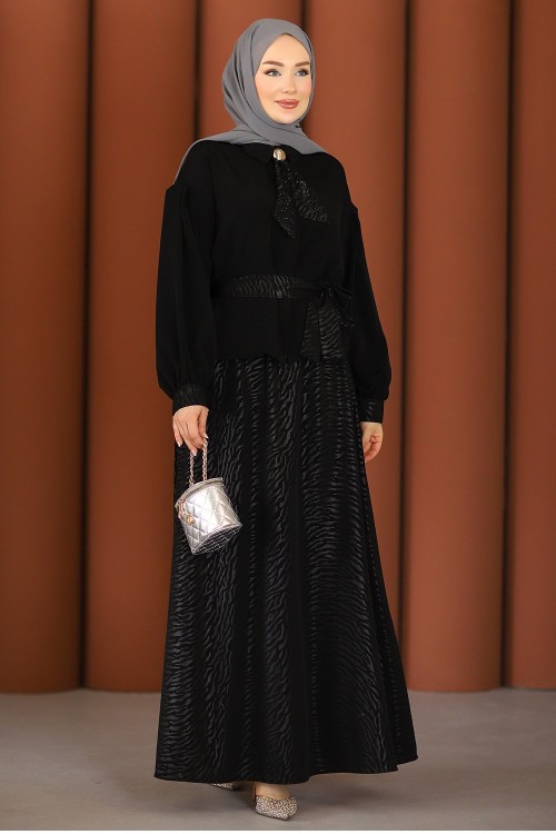 Premium Şık Tesettür Etekli Takım Siyah