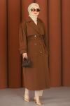 Premium Sahra Tesettür Trençkot Açık Acı Kahve