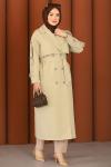 Premium Sahra Tesettür Trençkot Mint Bej