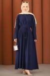 Premium Dökümlü Tesettür Elbise Lacivert