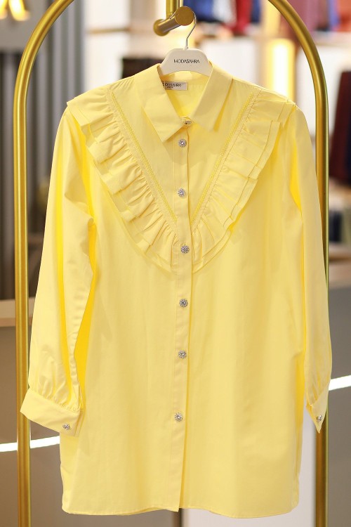 Royal Taş Şeritli Fırfır Gömlek Sarı