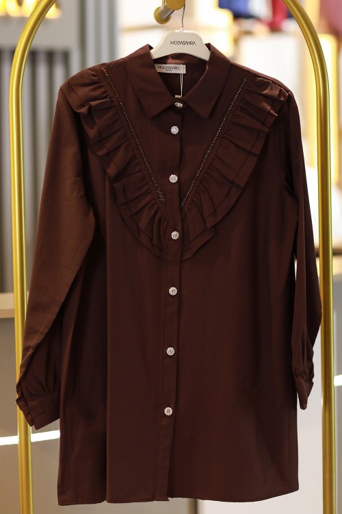 Royal Taş Şeritli Fırfır Gömlek Acı Kahve 