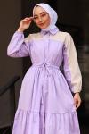 Biye Detay Tesettür Elbise Lila