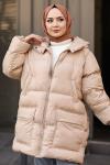 Fermuarlı Puffy Mont Tam Dolum AçıkBej