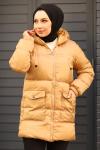 Fermuarlı Puffy Tam Dolum Tesettür Mont Bej