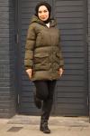 Fermuarlı Puffy Tam Dolum Tesettür Mont Haki