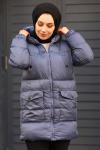 Fermuarlı Puffy Tam Dolum Tesettür Mont Mavi