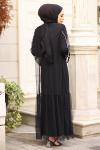 İnci Taşlı Şık Tesettür Abaya Siyah