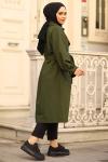 Kolları İpli Tesettür Trençkot Haki