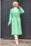 Kuşaklı Tesettür Kaşe Kaban Yeşil