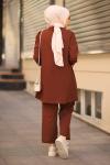 Pile Tunik Tesettür Gofre Takım Kahverengi