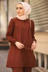 Pile Tunik Tesettür Gofre Takım Kahverengi