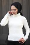 Triko Boğazlı Tesettür Kazak Ekru