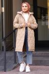 Yakası Kürklü Tesettür Mont Bej