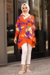 Yapraklı Viscon Tesettür Gömlek Oranj