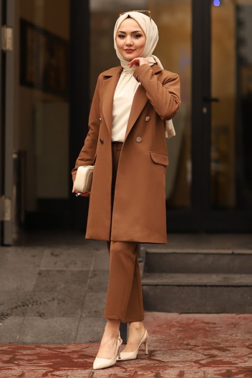 Blazer Ceketli Takım Acı Kahve