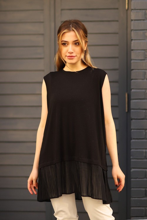 Piliseli Kolsuz İçlik Tesettür Siyah