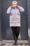 Fermuarlı Puffy Tam Dolum Tesettür Mont Gri