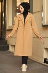 Pamuklu Gabardin Kumaş Çift Düğmeli Trençkot Camel
