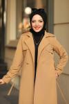 Pamuklu Gabardin Kumaş Çift Düğmeli Trençkot Camel