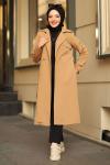 Pamuklu Gabardin Kumaş Çift Düğmeli Trençkot Camel