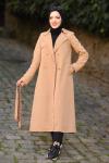 Gabardin Kumaş Tesettür Trençkot Camel