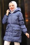 Fermuarlı Puffy Tam Dolum Tesettür Mont Mavi 2
