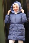 Fermuarlı Puffy Tam Dolum Tesettür Mont Mavi 2