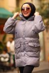 Fermuarlı Puffy Tam Dolum Tesettür Mont Gri 2