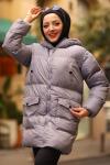 Fermuarlı Puffy Tam Dolum Tesettür Mont Gri 2