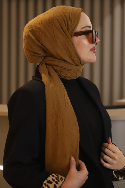 Bambu Kumaş Tesettür Şal Serisi Camel