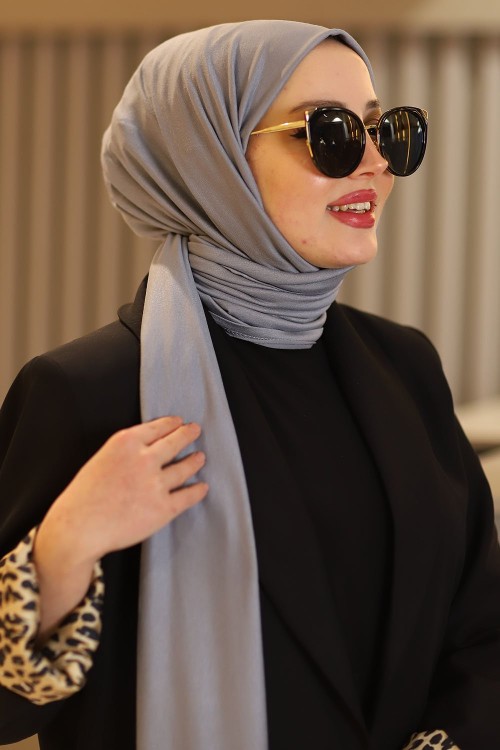 Penye Kumaş Sade Tesettür Şal Açık Gri