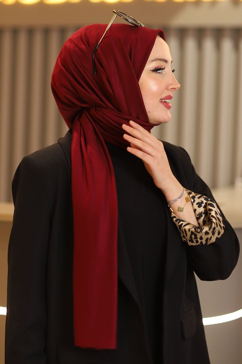 Penye Kumaş Sade Tesettür Şal Bordo