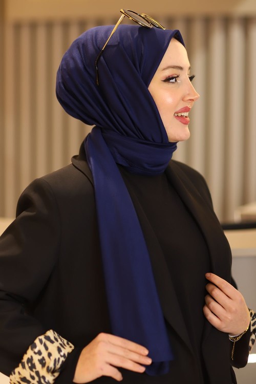 Penye Kumaş Sade Tesettür Şal Lacivert