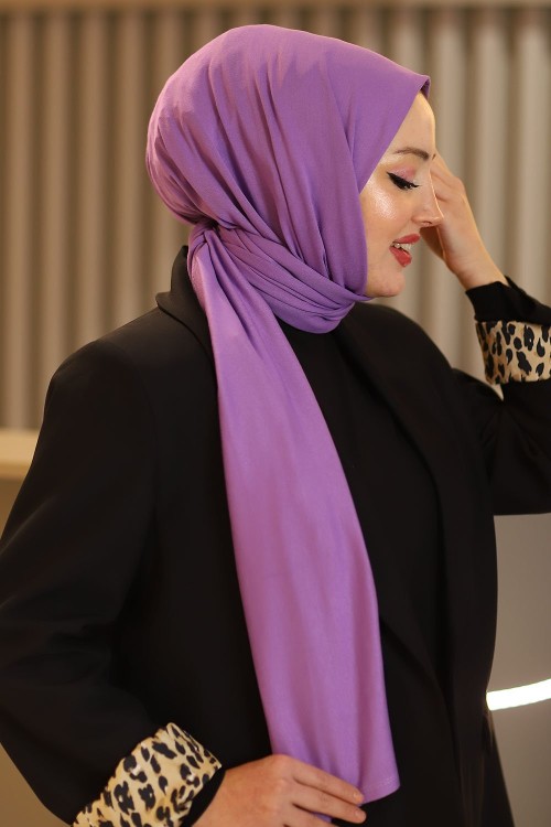 Penye Kumaş Sade Tesettür Şal Lila