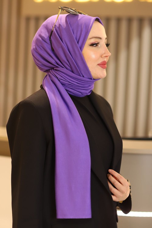 Penye Kumaş Sade Tesettür Şal Mor