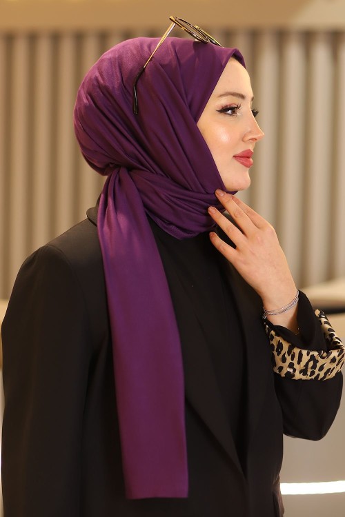 Penye Kumaş Sade Tesettür Şal Mürdüm
