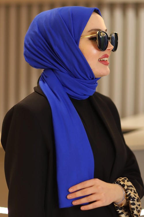 Penye Kumaş Sade Tesettür Şal Saks Mavisi