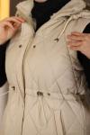 Yakası Kürklü Kapüşonlu Tesettür Şişme Yelek Bej