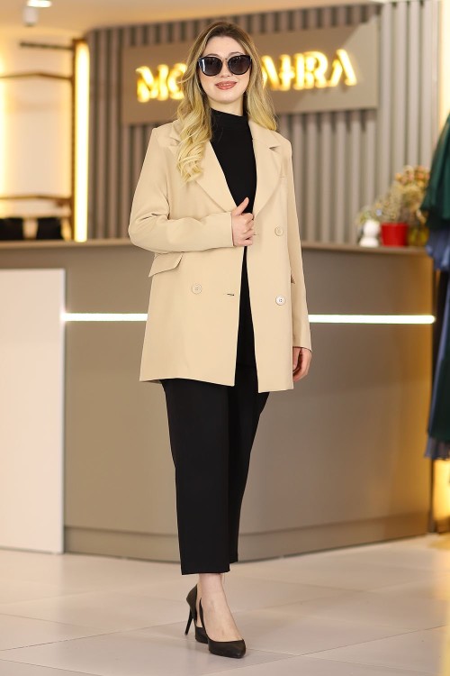 Blazer Astarlı Tesettür Ceket Bej