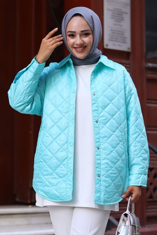 Kapıtone Çıtçıtlı Tesettür Ceket Mavi 2