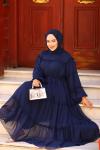 Fırfırlı Tesettür Elbise Lacivert