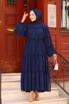 Fırfırlı Tesettür Elbise Lacivert