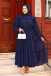 Fırfırlı Tesettür Elbise Lacivert