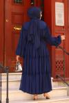 Fırfırlı Tesettür Elbise Lacivert