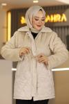 Angora Peluş Kapitone Tesettür Mont Bej