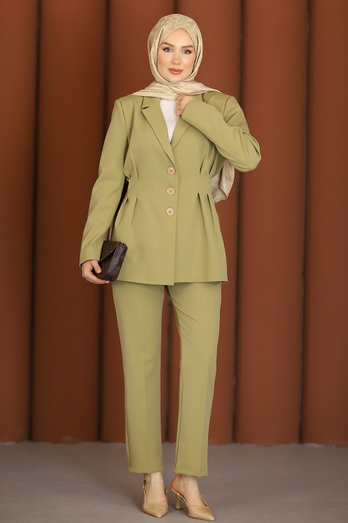 İnci Premium Blazer Tesettür Takım Yeşil