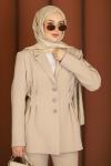İnci Premium Blazer Tesettür Takım Bej